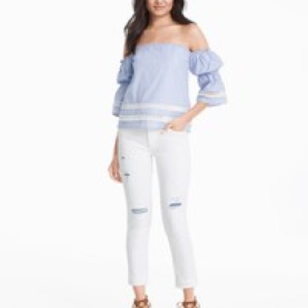 White House Black Market White Distressed Mid-Rise Straight Jeans P3202
